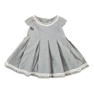 Tahari Baby girl gray pleated dress sz 6-9 months lined button down back